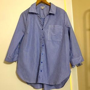 Blue and white striped button up size large